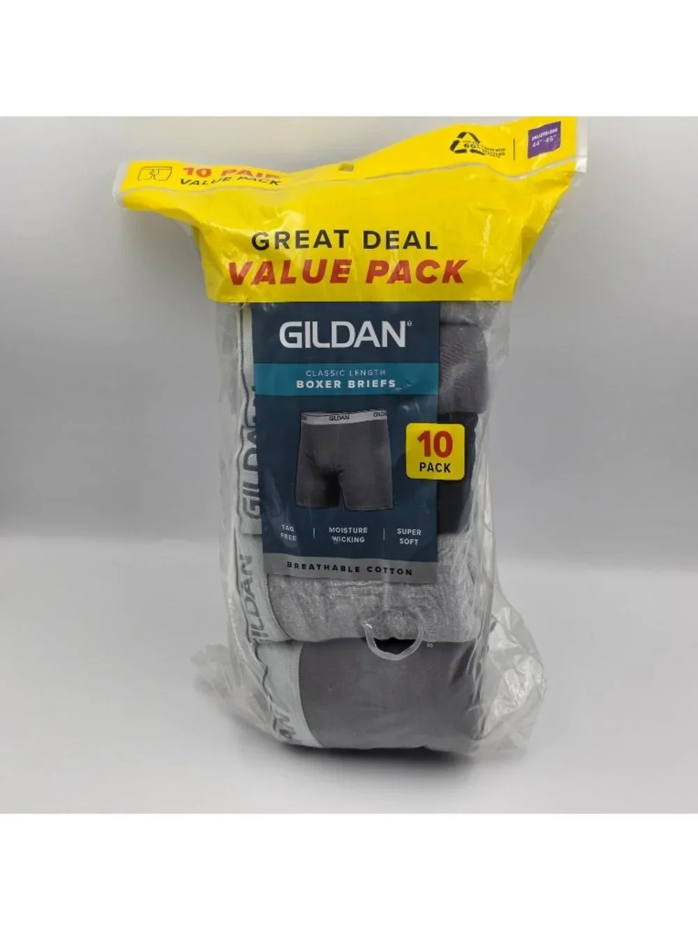 10-Pack GILDAN Men's Size 2XL Classic Boxer Briefs Cotton Comfort Wicking Gray